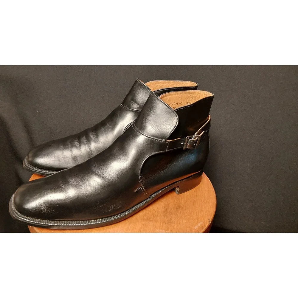 VTG 1970s Tweed Cheaney Church's England Black Leather Jodhpur Boots 11 9843B